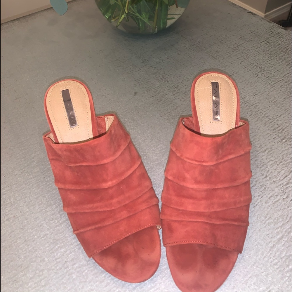 Tahari open toe mules